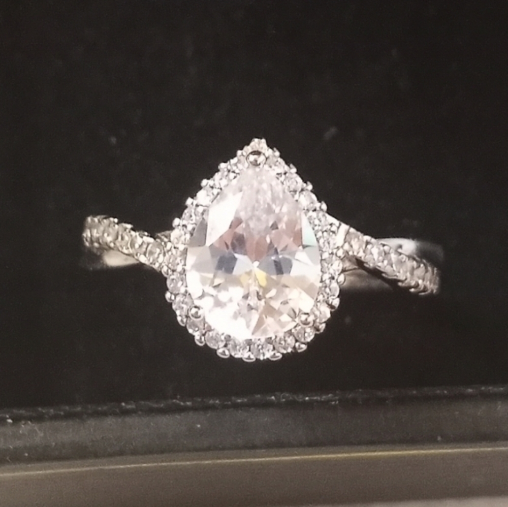 Moissanite Sterling Silver Pear Ring